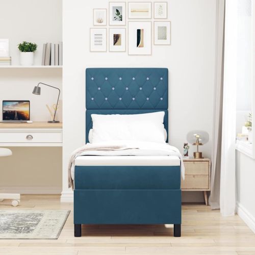 LED кутия за пружини с легло Тъмен син 80 x 200 cm текстил