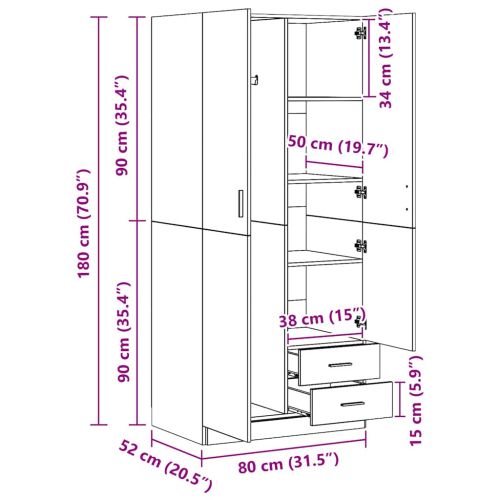 Гардероб, бял, 80x52x180 см, инженерно дърво