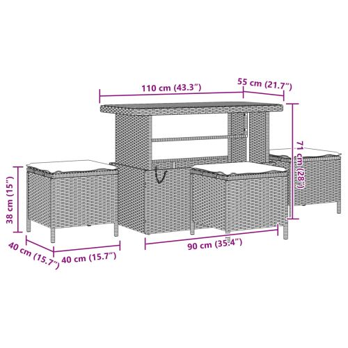 Градински Софа Комплект 9 pcs Черно полиратан