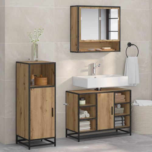 Комплект мебели за баня с рафт 3 pcs Дъб Инженерно дърво