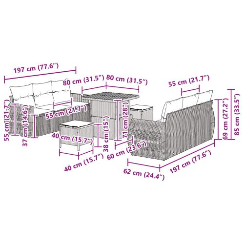 Градински Софа Комплект с възглавница 9 pcs Черно полиратан