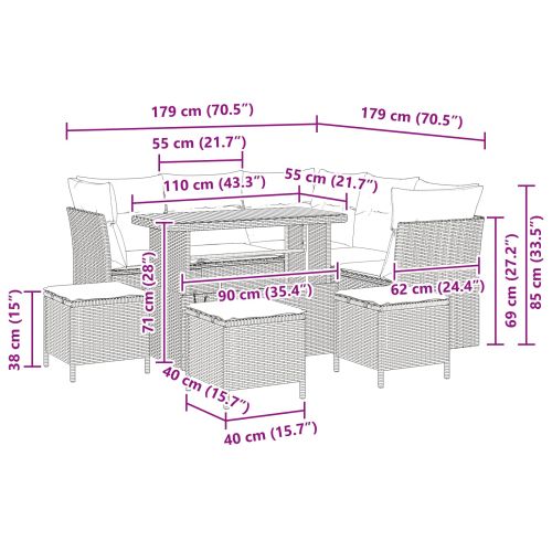 Градински Софа Комплект 9 pcs Черно полиратан