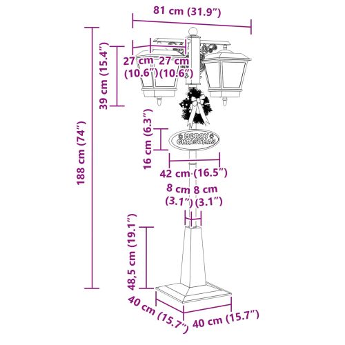 Коледен уличен лампа с 2 фенера Червено 40,5 x 80 x 188 см