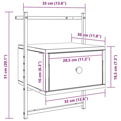 Нощно шкафче стенно кафяв дъб 35x30x51 см инженерно дърво