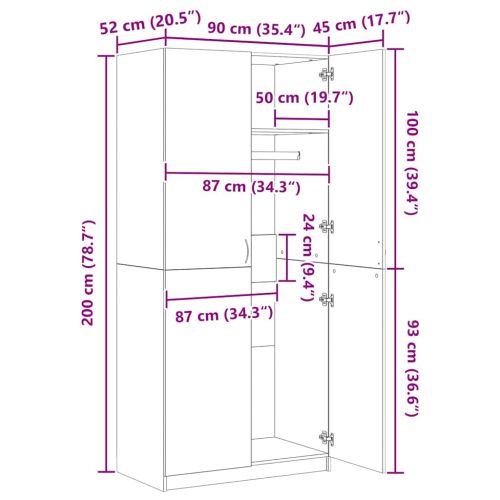 Гардероб, черен, 90x52x200 см, ПДЧ