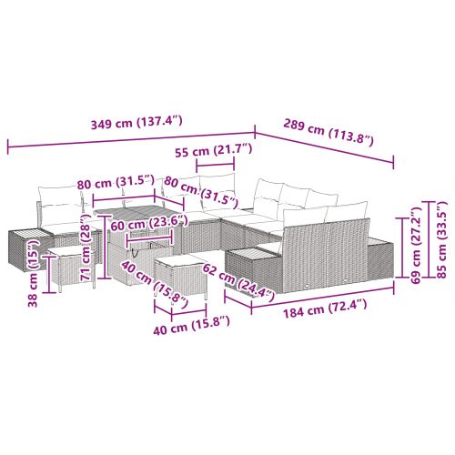Градински Софа Комплект 13 pcs Черно полиратан