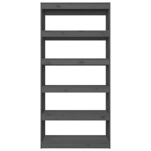 Библиотека/разделител за стая, сива, 80x30x167,4 см, бор масив