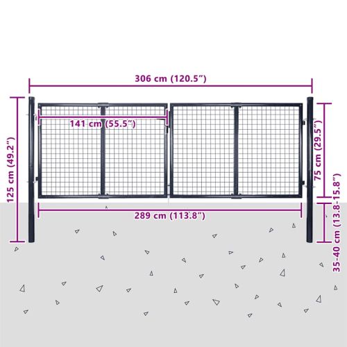 Градинска мрежеста порта, поцинкована стомана, 300x75 см, сива