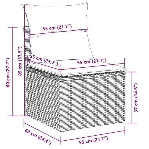 Градински диван с възглавници, 6 части, бежов полиратан
