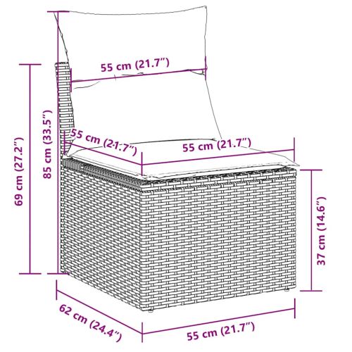 Градински диван с възглавници, 7 части, бежов полиратан