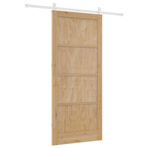 Преплъзваща се врата Кафяво 93 x 211 см Солидно борово дърво