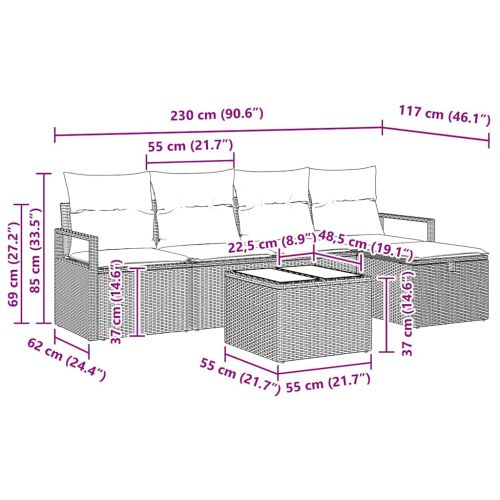 Комплект дивани с възглавница 6 pcs Сив полиратан