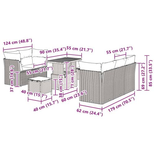 Градински Софа Комплект с възглавница 8 pcs бежово и кремаво