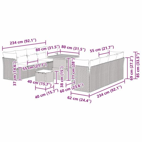 Градински Софа Комплект с възглавница 11 pcs бежово и кремаво
