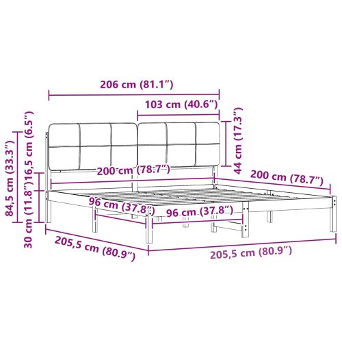 Леглова рамка с тапицирана гръбна част Черно 200 x 200 cm