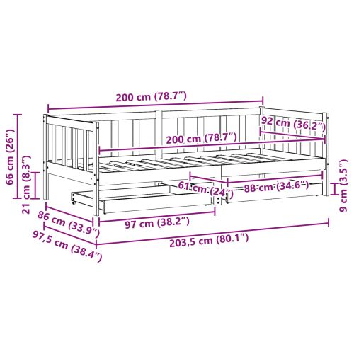 Дневно легло 3 pcs Кафяво с восъчно покритие Солиден бор