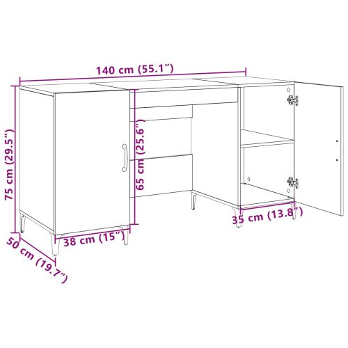 Бюро със съхранение Черния дъб 140 x 50 x 75 см Инженерно дърво