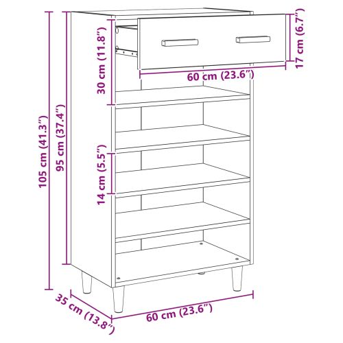 Шкаф за обувки Черния дъб 60 x 35 x 105 см Инженерно дърво