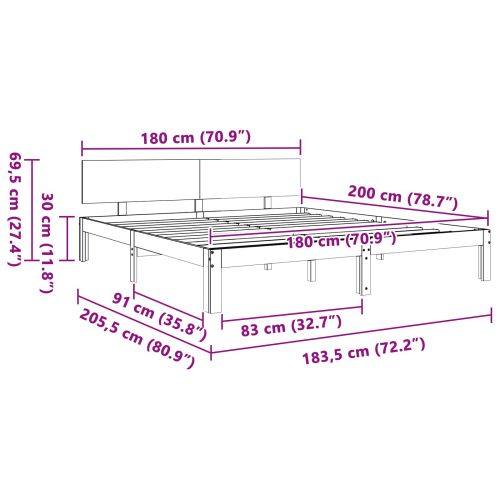 Рамка за легло с таблото Кафяво с восъчно покритие 180 x 200 cm