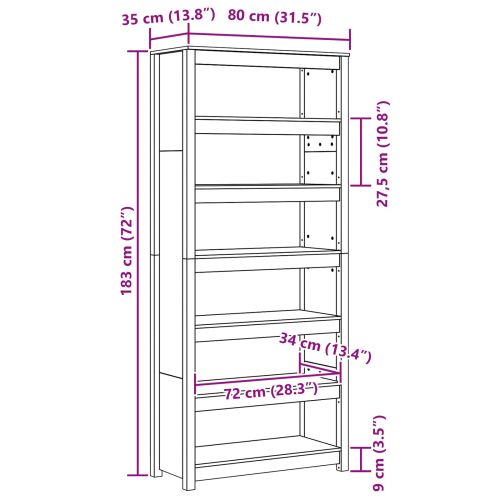 Шкаф за книги Кафяво с восъчно покритие 80 x 35 x 183 см
