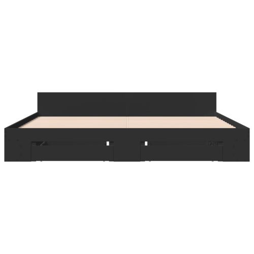 Рамка за легло с чекмеджета, черна, 200x200 см, инженерно дърво