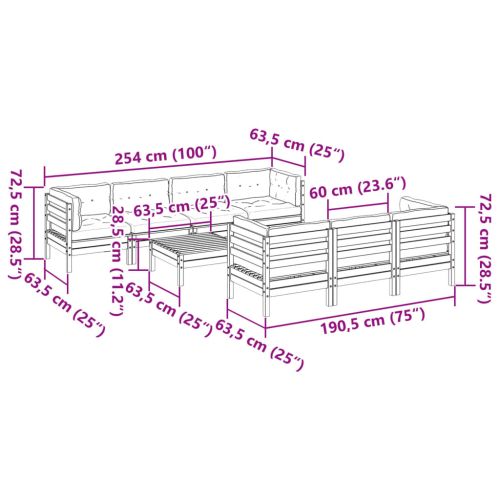 Градински комплект диван с възглавници 8 части, импрегниран бор