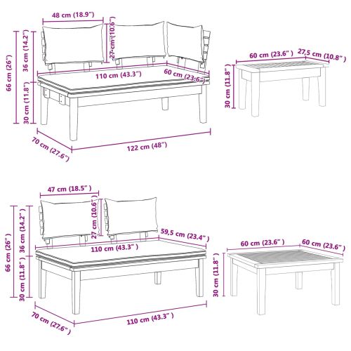 Градински Софа Комплект 4 pcs Кафяв и сив