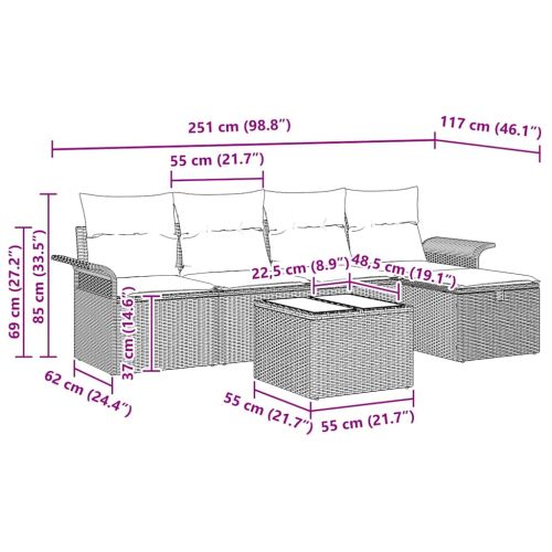 Градински Софа Комплект с възглавница 6 pcs Сив полиратан