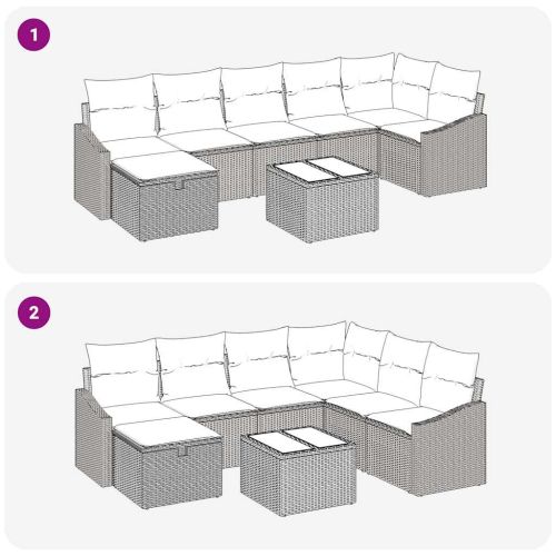 Комплект дивани с възглавница със съхранение Сив полиратан