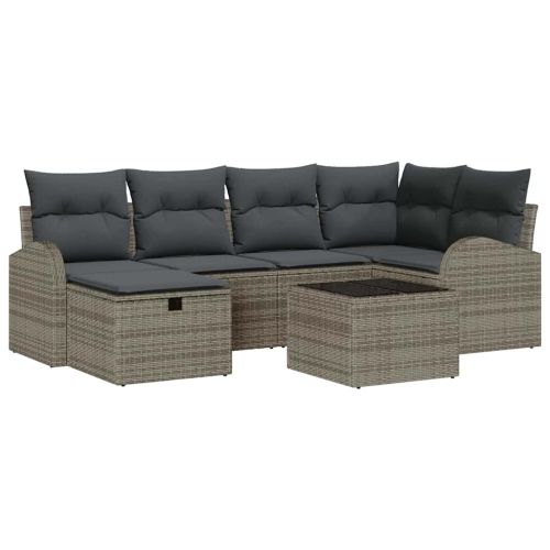 Градински Софа Комплект с възглавница 7 pcs Сив Полиратан