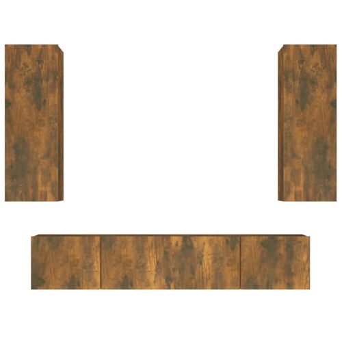 Комплект ТВ шкафове от 4 части, опушен дъб, инженерно дърво