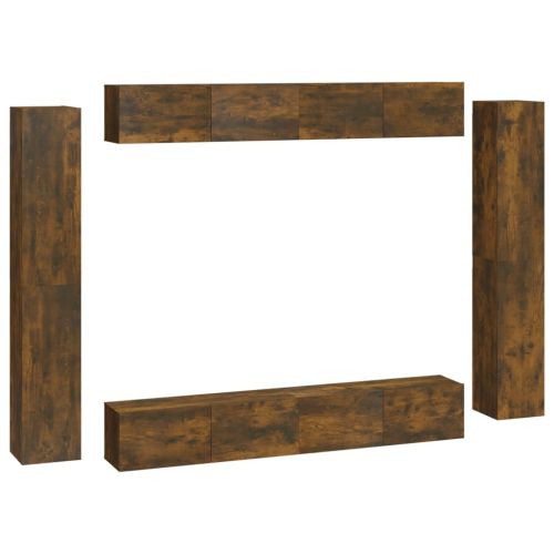 Комплект ТВ шкафове от 8 части, опушен дъб, инженерно дърво