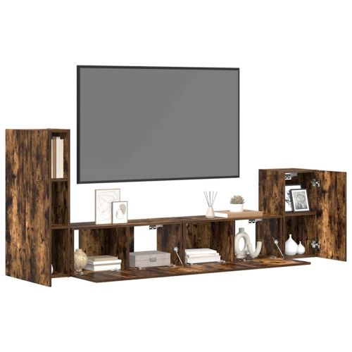 Комплект ТВ шкафове от 4 части, опушен дъб, инженерно дърво