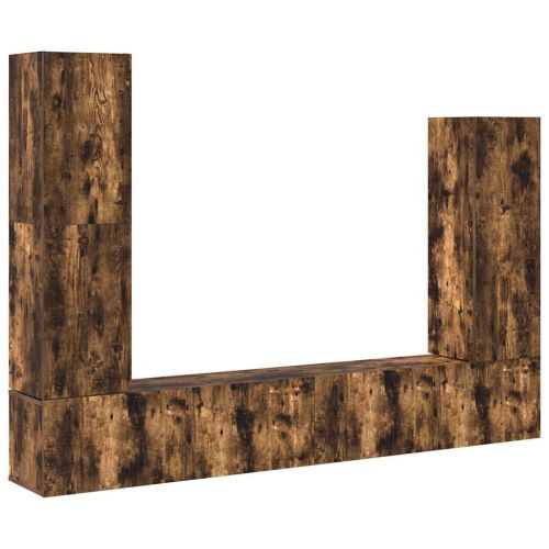 Комплект ТВ шкафове от 4 части, опушен дъб, инженерно дърво