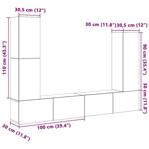 Комплект ТВ шкафове от 4 части, опушен дъб, инженерно дърво