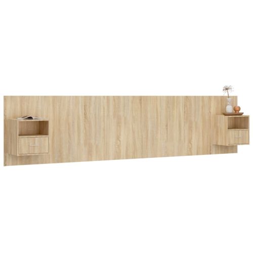 Горна табла за легло с шкафчета, дъб сонома, инженерно дърво