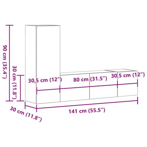 Комплект ТВ шкафове от 3 части, сив сонома, инженерно дърво