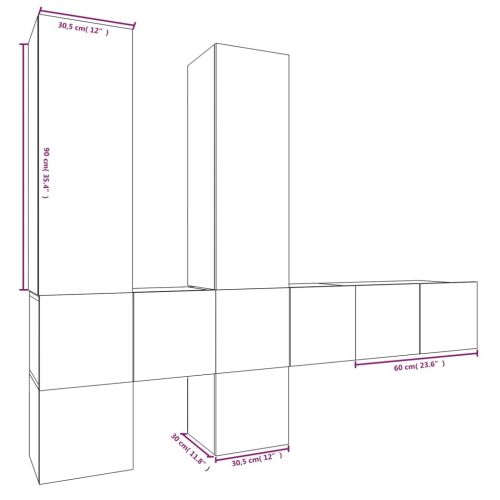 Комплект ТВ шкафове от 7 части, сив сонома, инженерно дърво