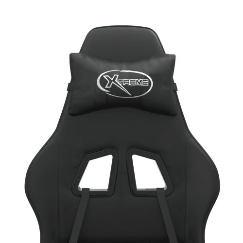 Гейминг стол с опора за крака, черен, изкуствена кожа