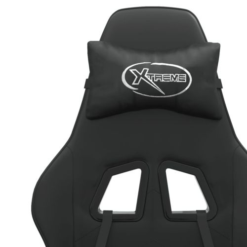 Гейминг стол с опора за крака, черен, изкуствена кожа