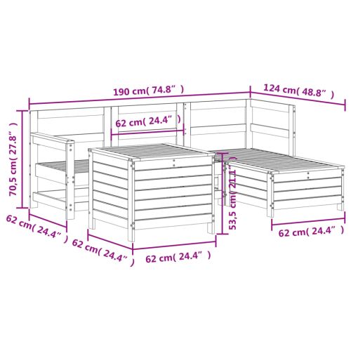 Градински комплект от 5 части, масивна борова дървесина