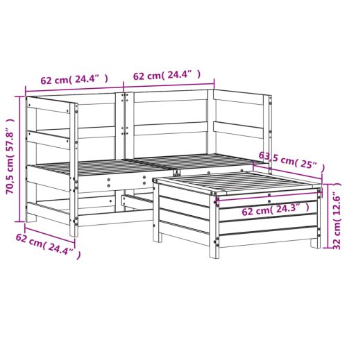 Градински комплект диван от 3 части, масивно дърво бор