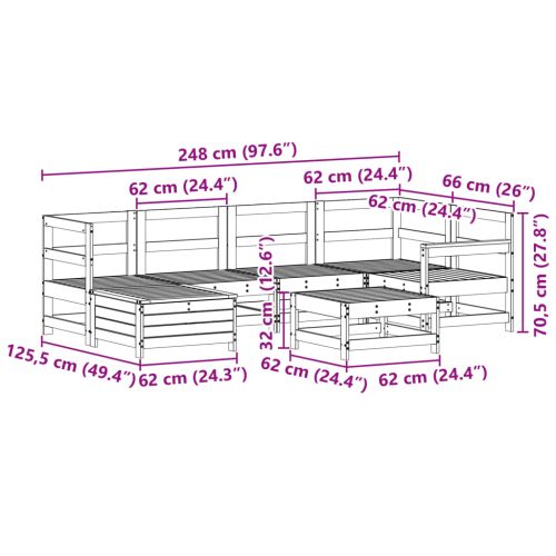 Градински комплект диван от 7 части, масивно дърво бор