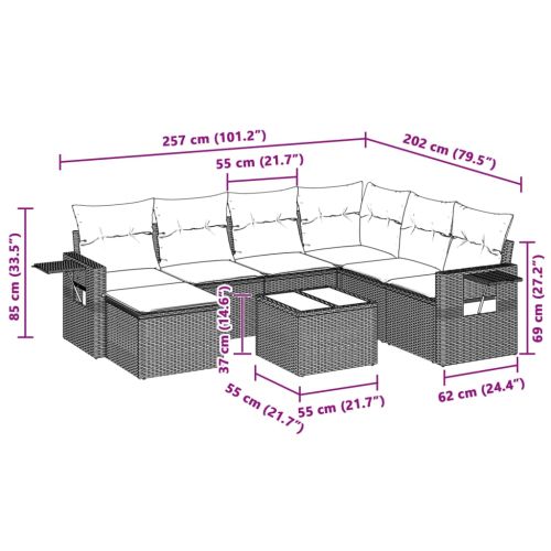 Градински комплект с възглавници, 8 части, светлосив полиратан
