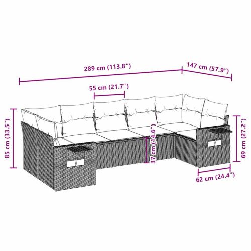 Градински комплект с възглавници, 7 части, светлосив полиратан