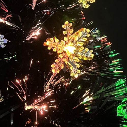 Коледна елха с LED снежинки, черна, 64 см, оптично влакно