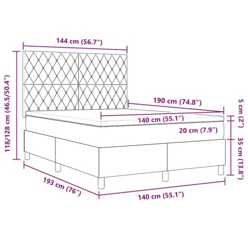 Легло с пружинирана основа Тъмен син 140 x 190 cm текстил