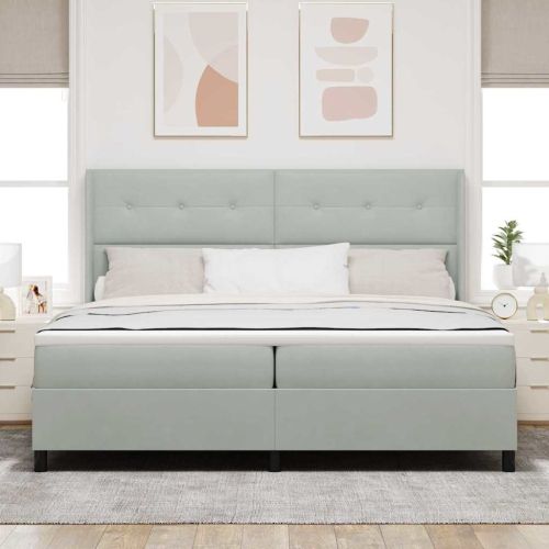 Легло с пружинирана основа Светлосиво 200 x 200 cm Кадифе