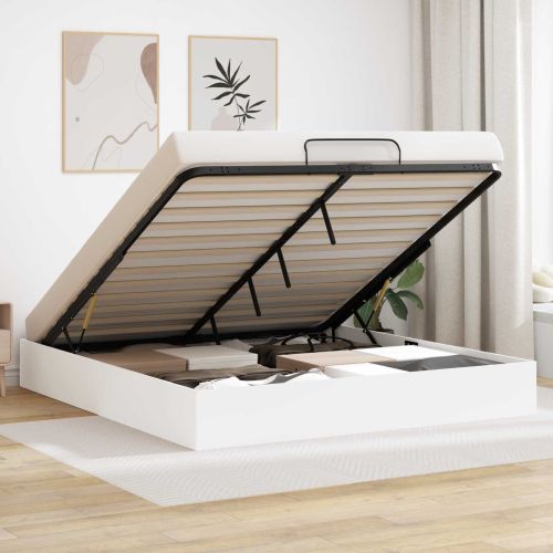 Отоманско легло със съхранение Бяло 193 x 120 x 25 см ПДЧ