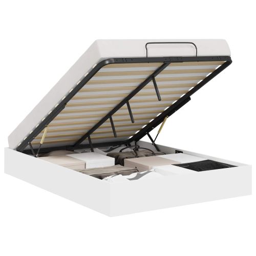 Отоманско легло със съхранение Бяло 193 x 120 x 25 см ПДЧ